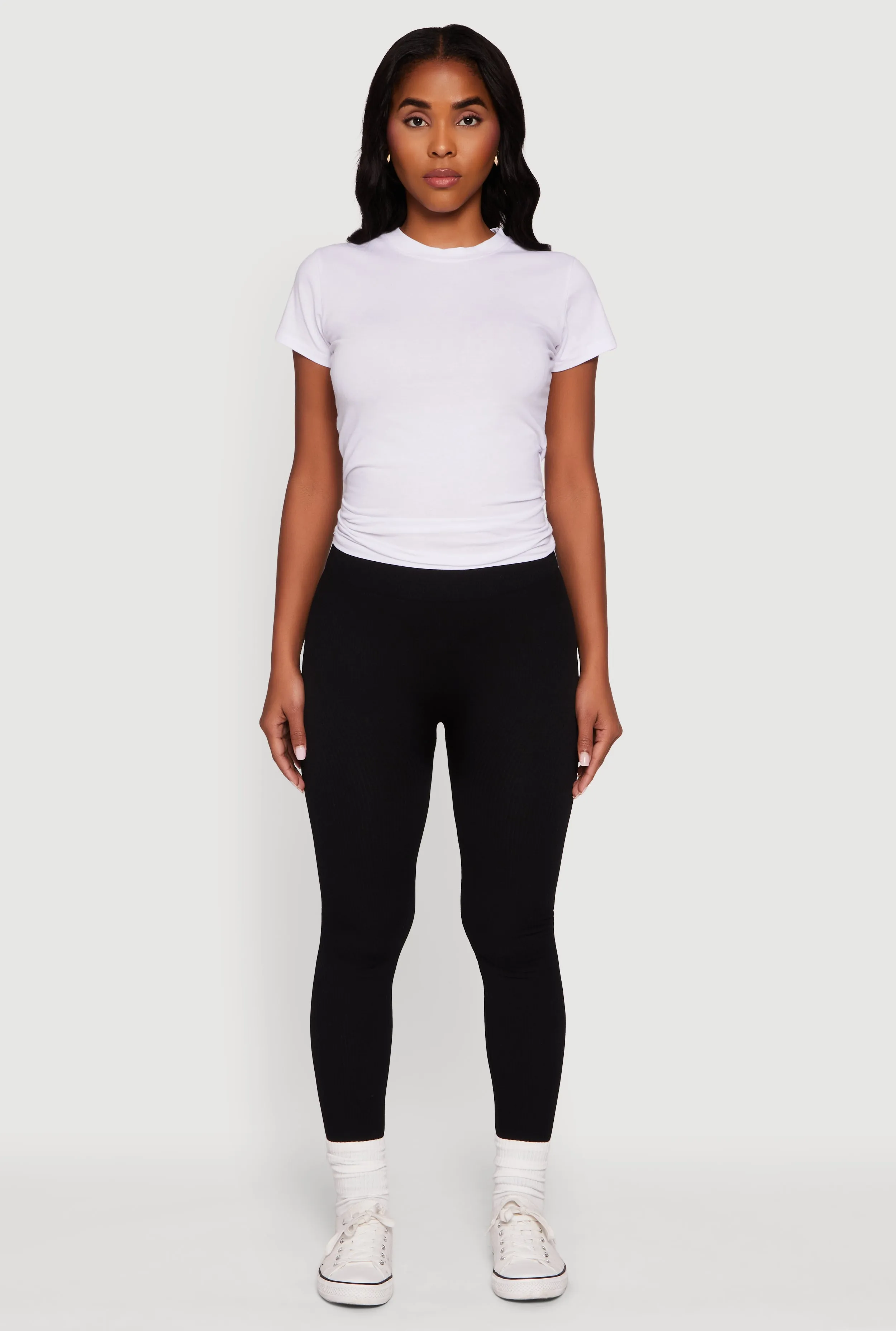 Fleece Lined Ribbed Knit Basic Mid Rise Leggings sold by Rainbow product image thumbnail 2
