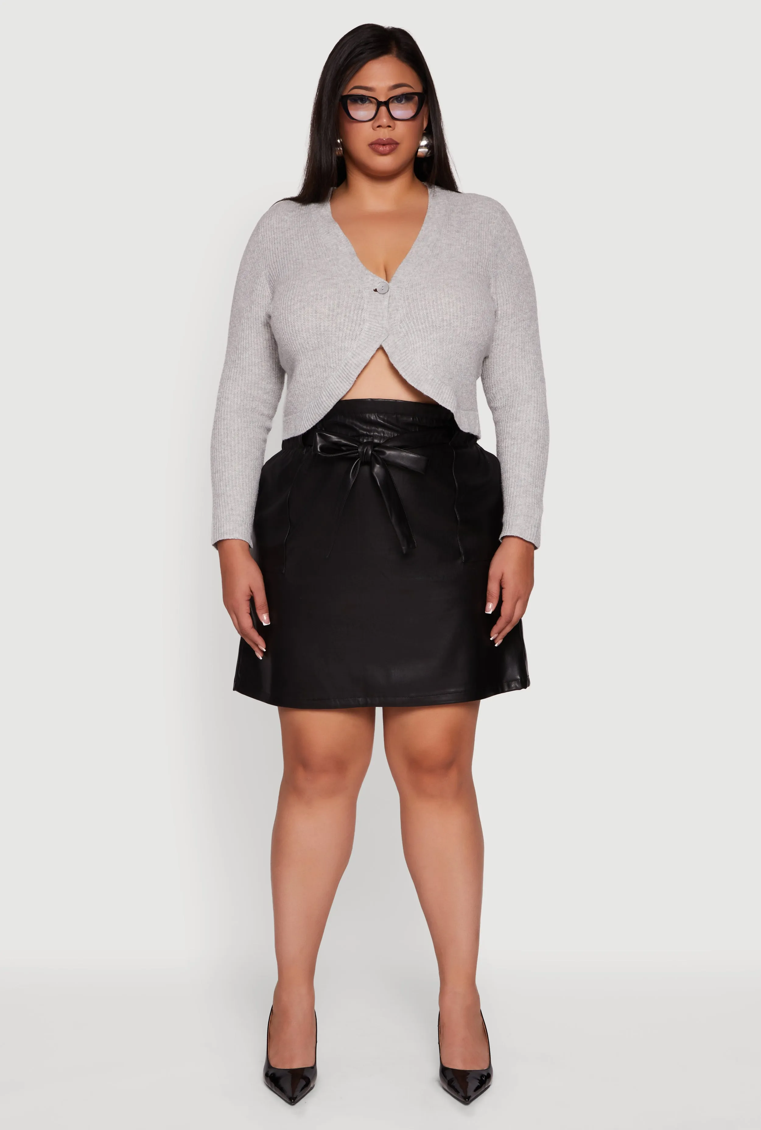 Plus Size High Waisted Faux Leather Skirt with Tie Waist Belt sold by Rainbow product image thumbnail 2