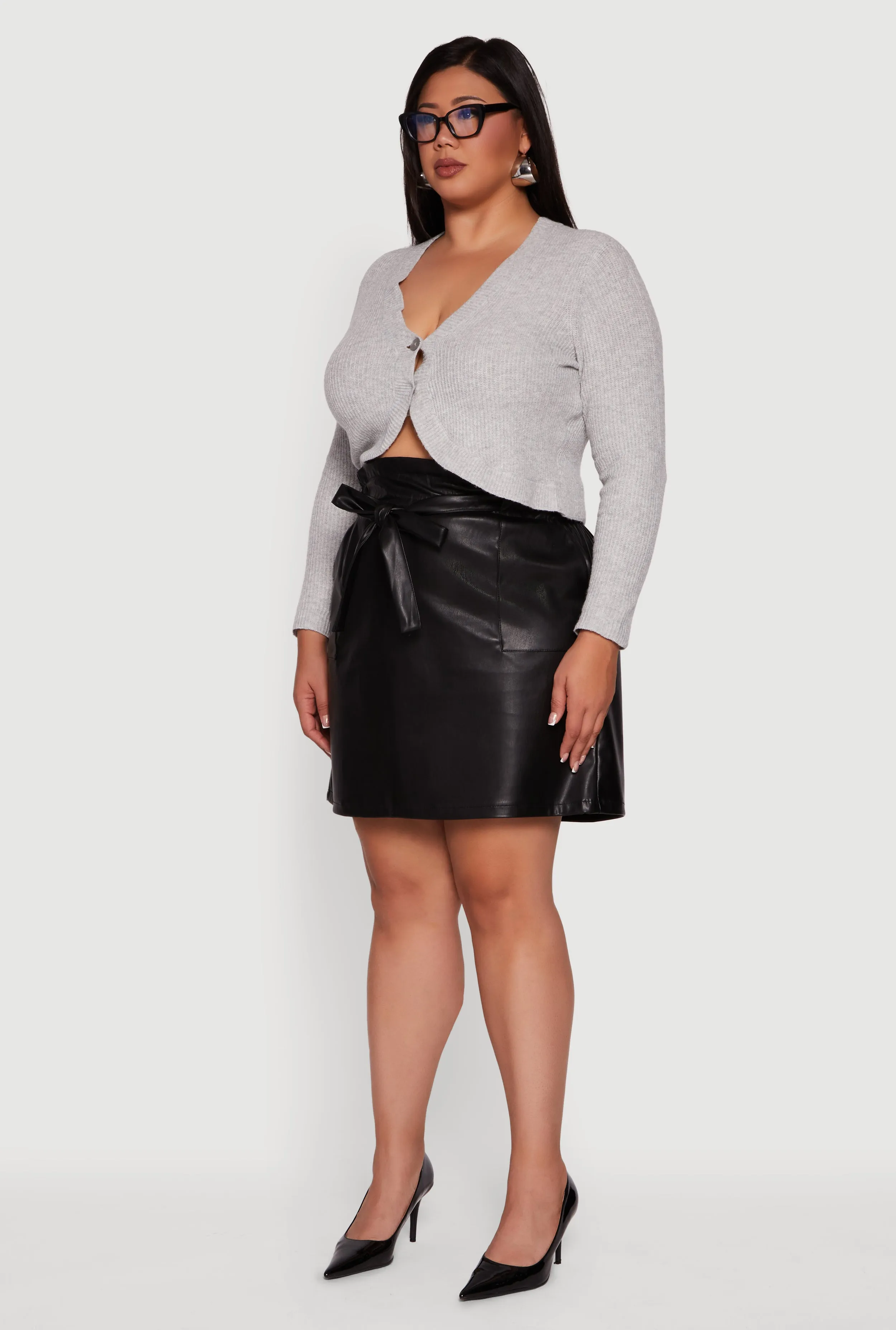 Plus Size High Waisted Faux Leather Skirt with Tie Waist Belt sold by Rainbow product image thumbnail 3