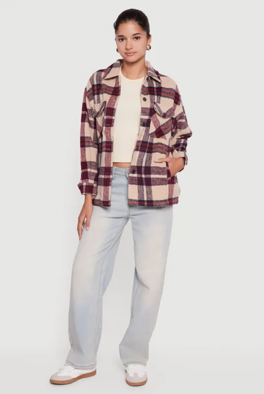 Plaid Brushed Knit Button Front Shacket sold by Rainbow
