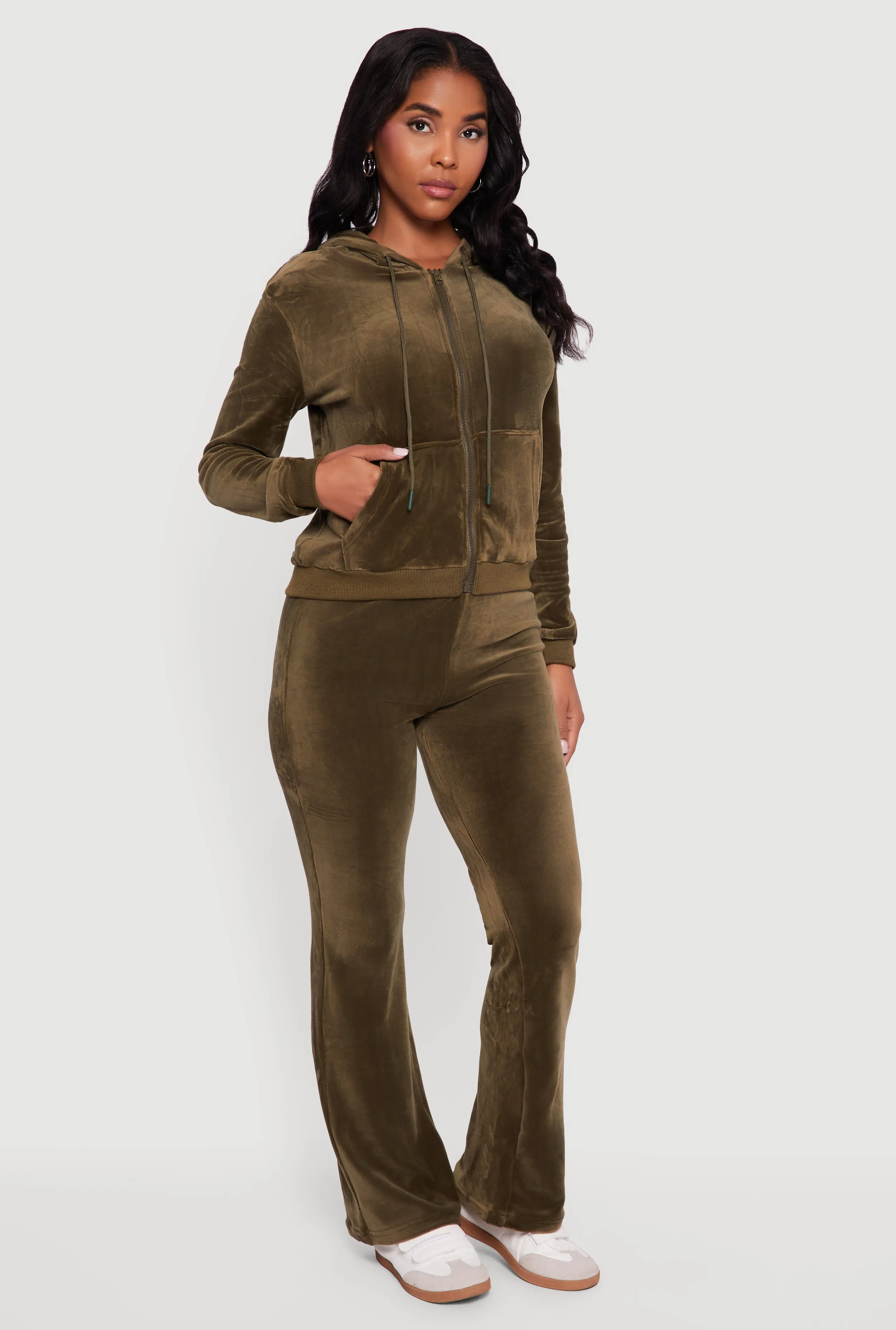 Velour Zip Front Drawstring Hoodie sold by Rainbow product image thumbnail 2