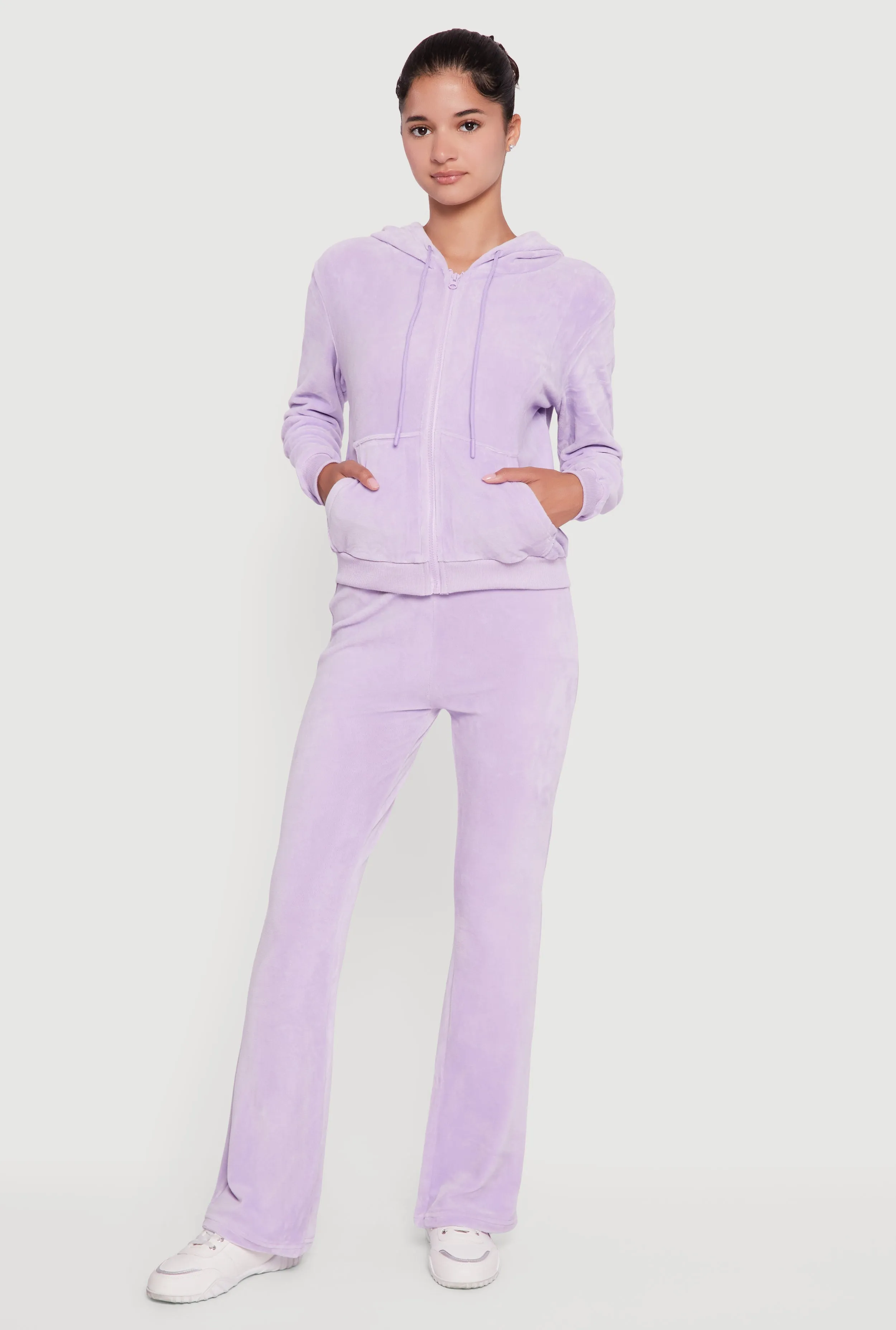 Velour Zip Front Drawstring Hoodie sold by Rainbow product image thumbnail 2