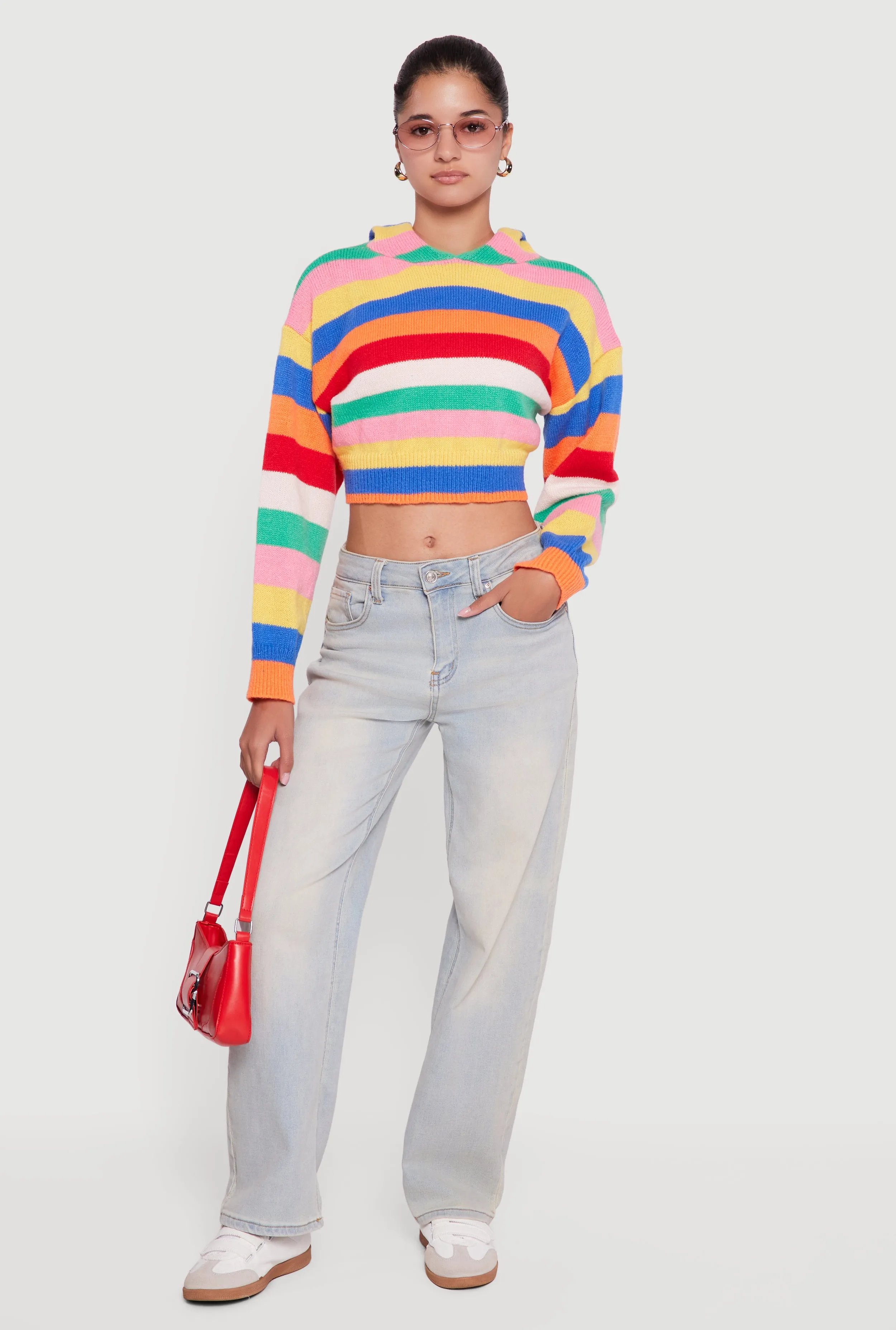 Striped Cropped Hooded Sweater sold by Rainbow