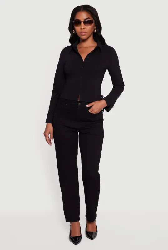 Side Tie Long Sleeve Button Front Shirt sold by Rainbow