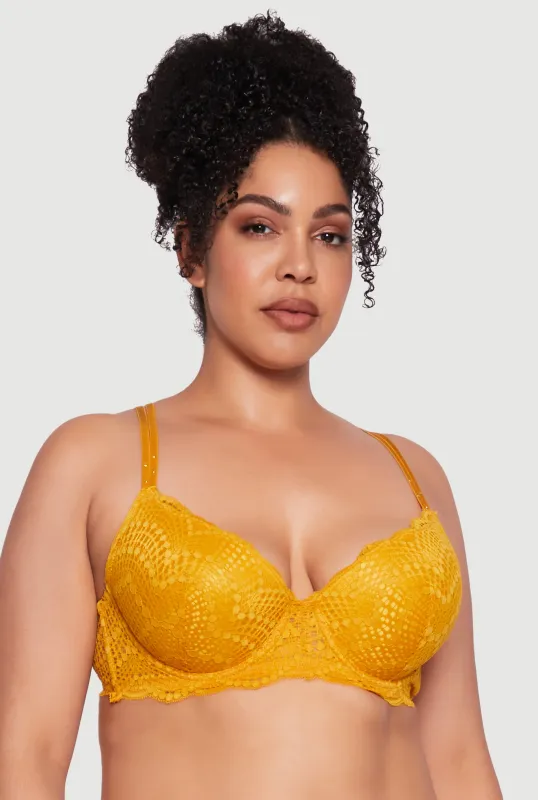 Plus Size Studded Double Strap Lace Plunge Bra sold by Rainbow