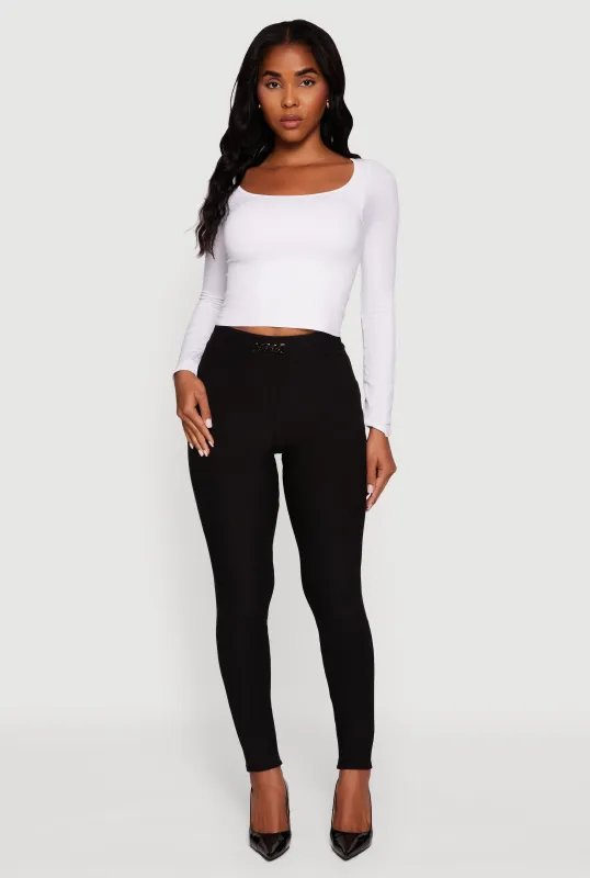 Scuba Chain Link Belted Front Skinny Dress Pants sold by Rainbow