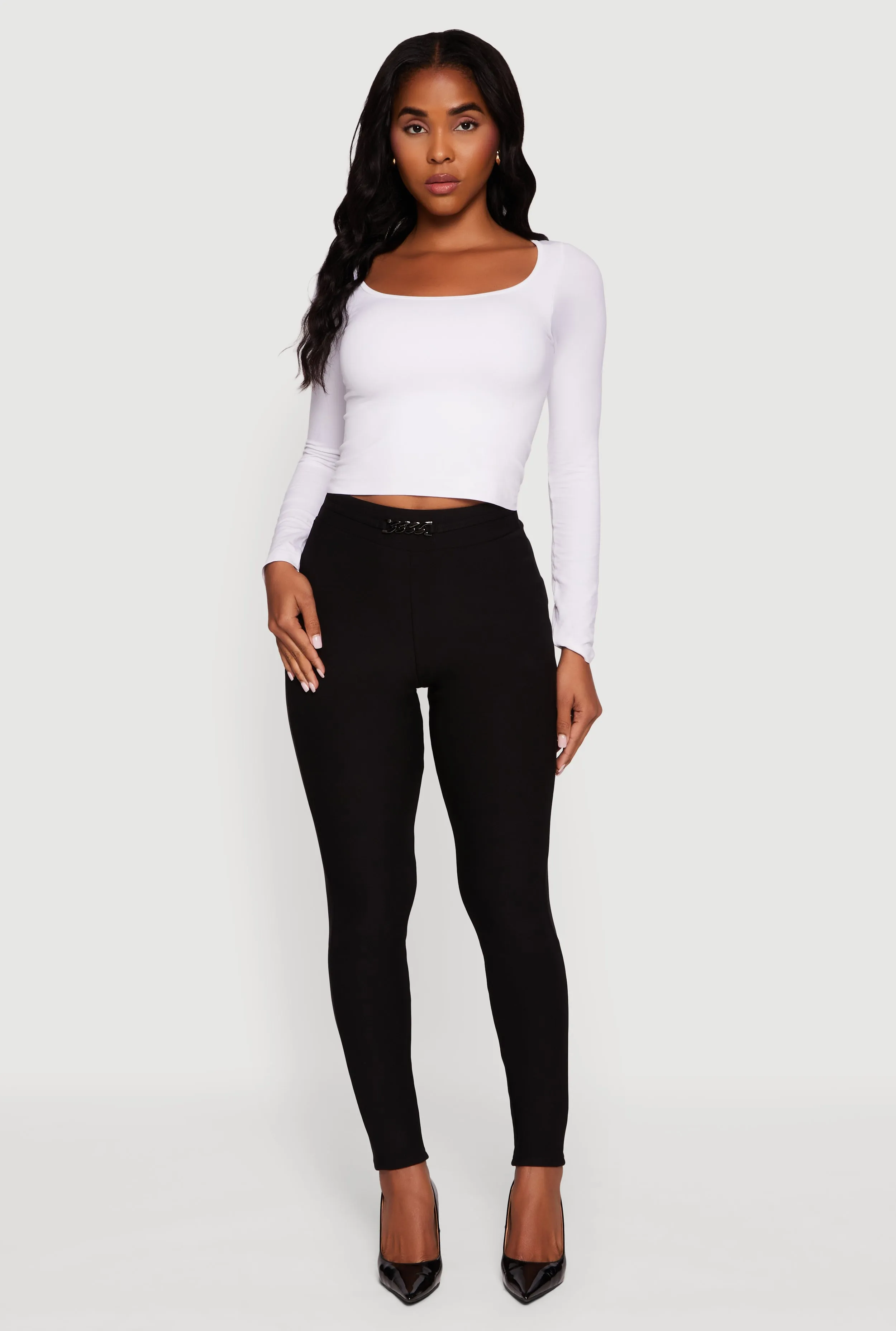 Scuba Chain Link Belted Front Skinny Dress Pants sold by Rainbow