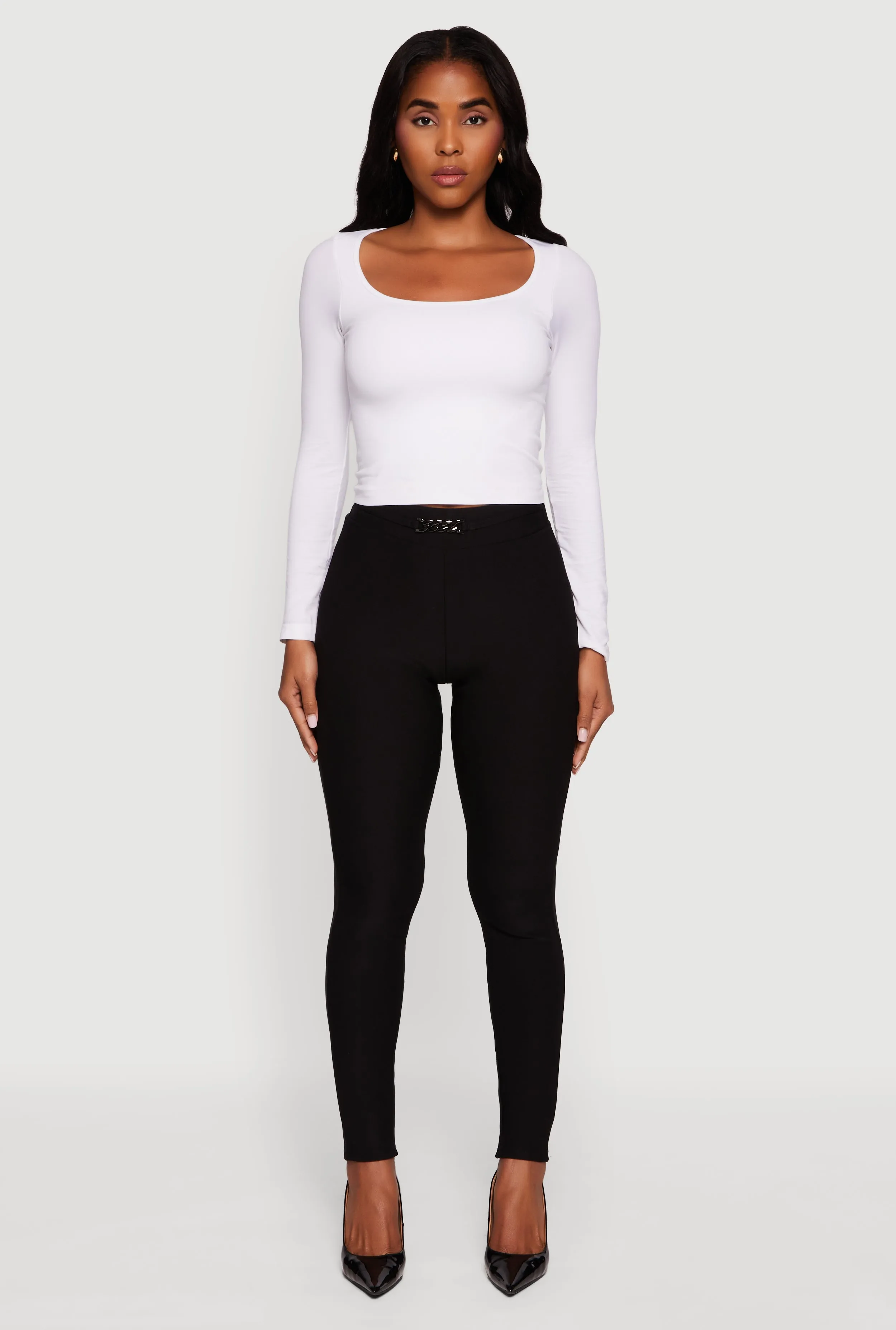 Scuba Chain Link Belted Front Skinny Dress Pants sold by Rainbow product image thumbnail 2