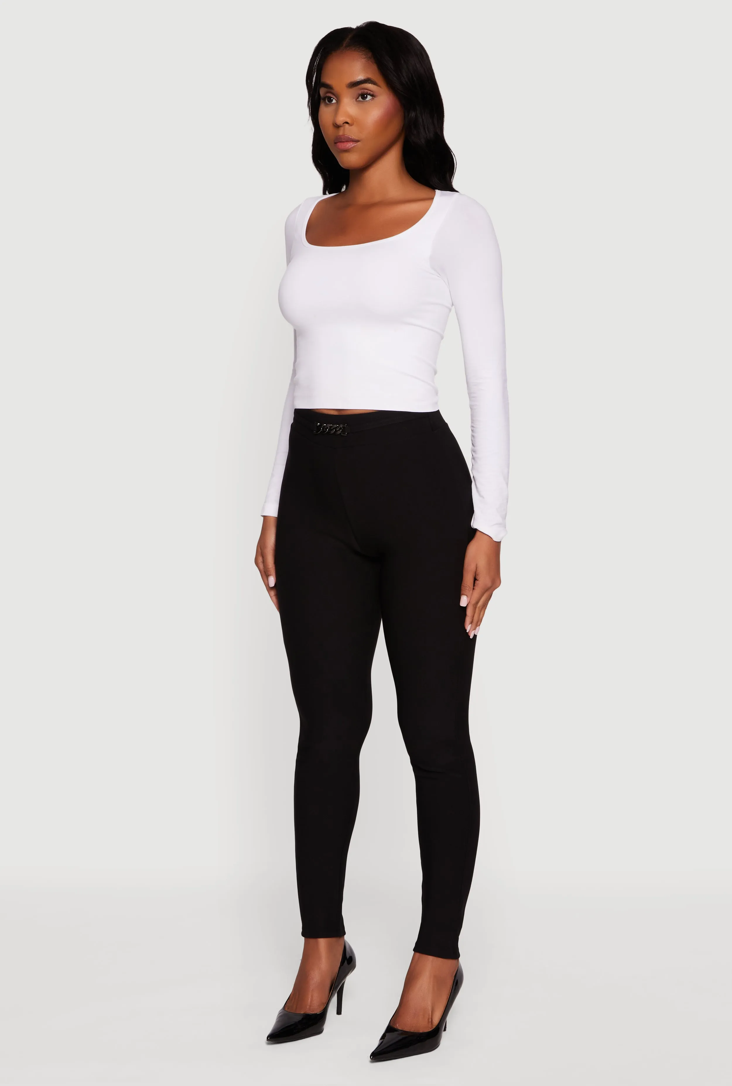 Scuba Chain Link Belted Front Skinny Dress Pants sold by Rainbow product image thumbnail 3