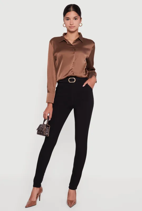 Satin Long Sleeve Button Front Shirt sold by Rainbow
