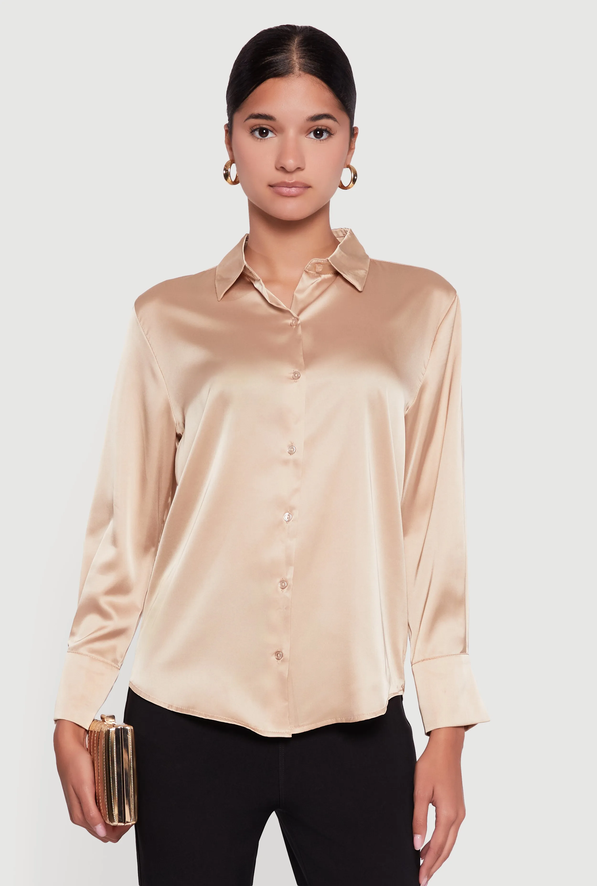 Satin Long Sleeve Button Front Shirt sold by Rainbow product image thumbnail 2