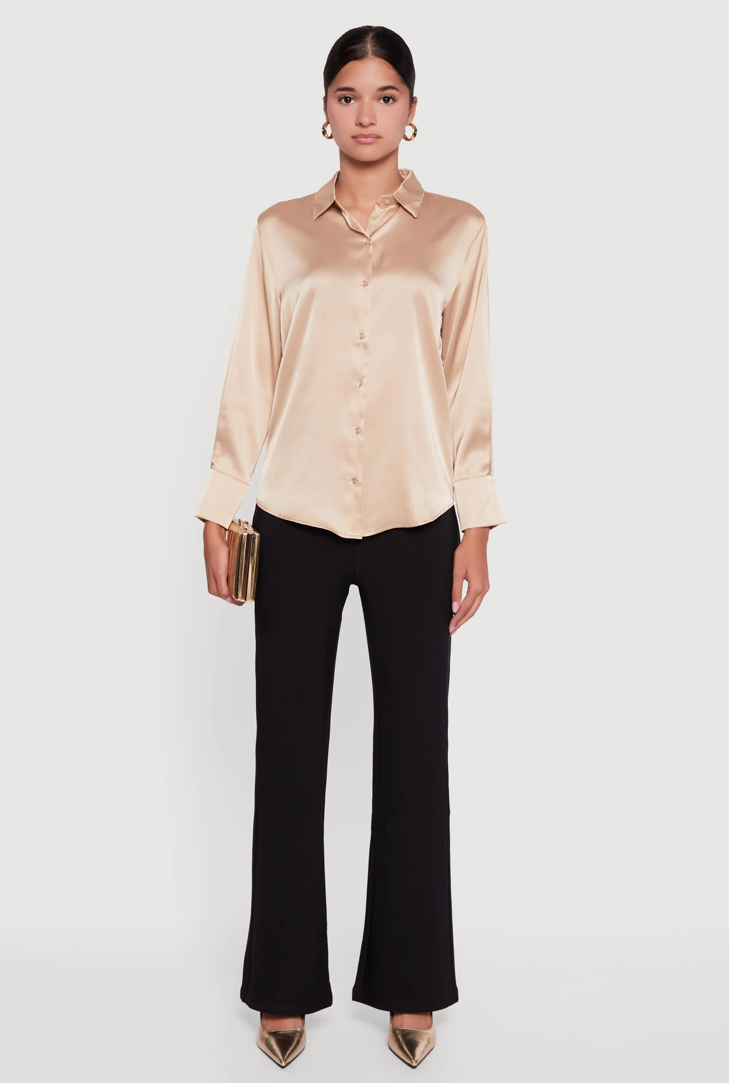 Satin Long Sleeve Button Front Shirt sold by Rainbow product image thumbnail 3