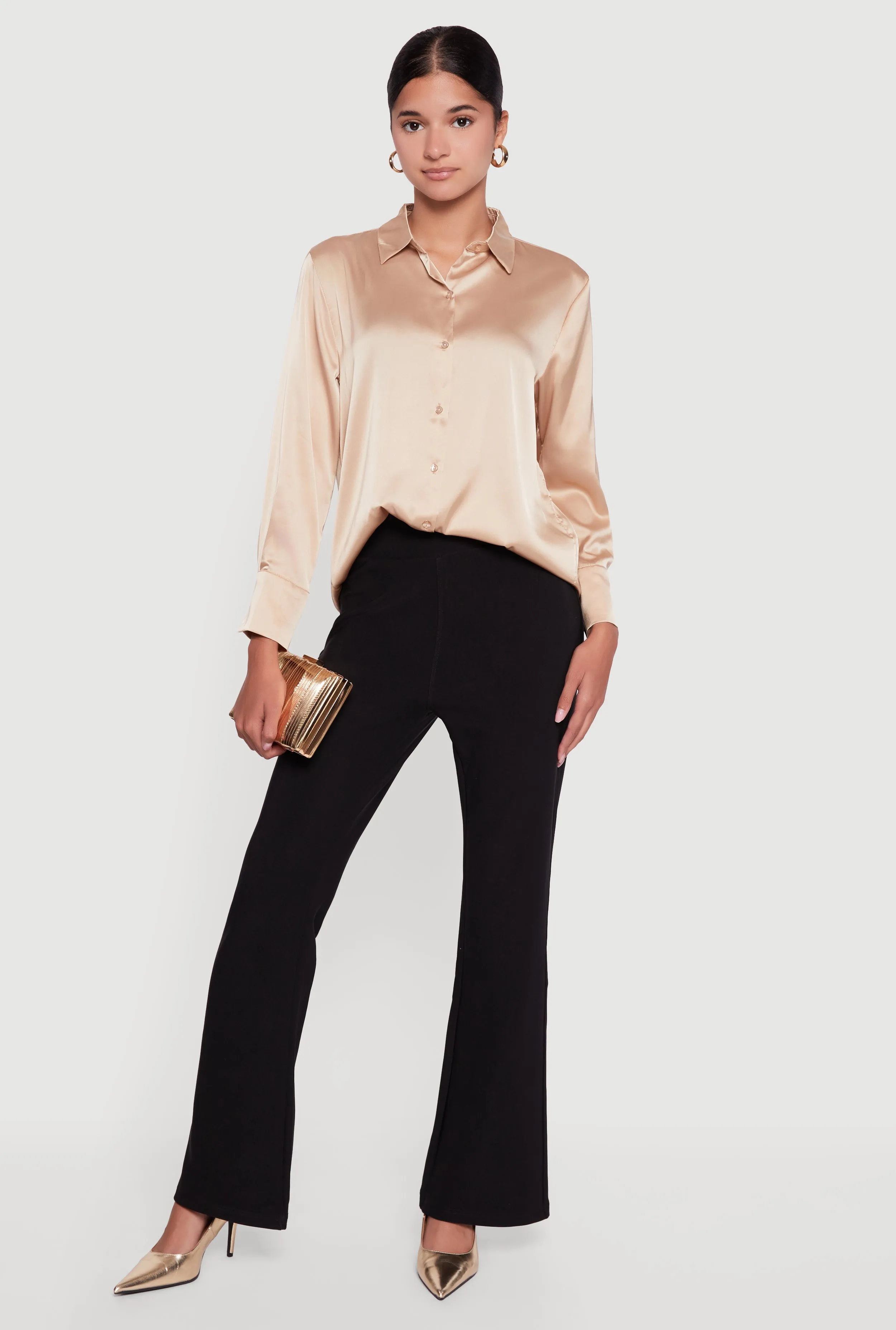 Satin Long Sleeve Button Front Shirt sold by Rainbow