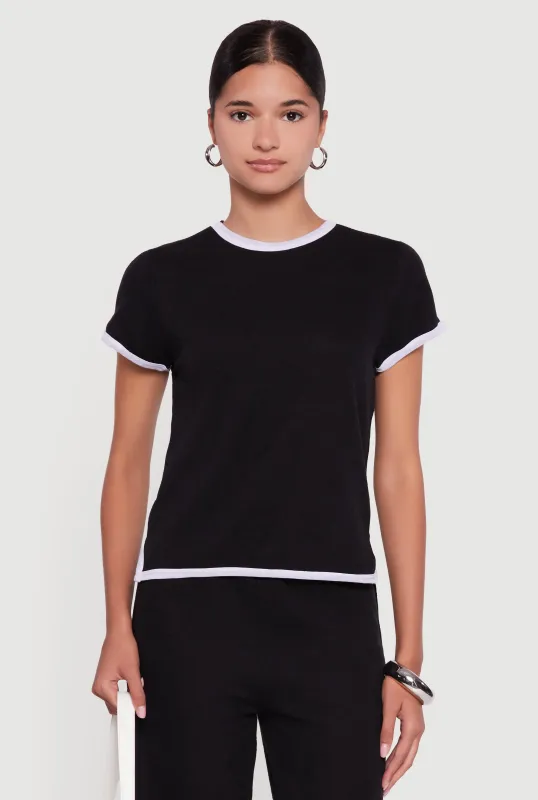 Contrast Trim Side Slit Short Sleeve Top sold by Rainbow