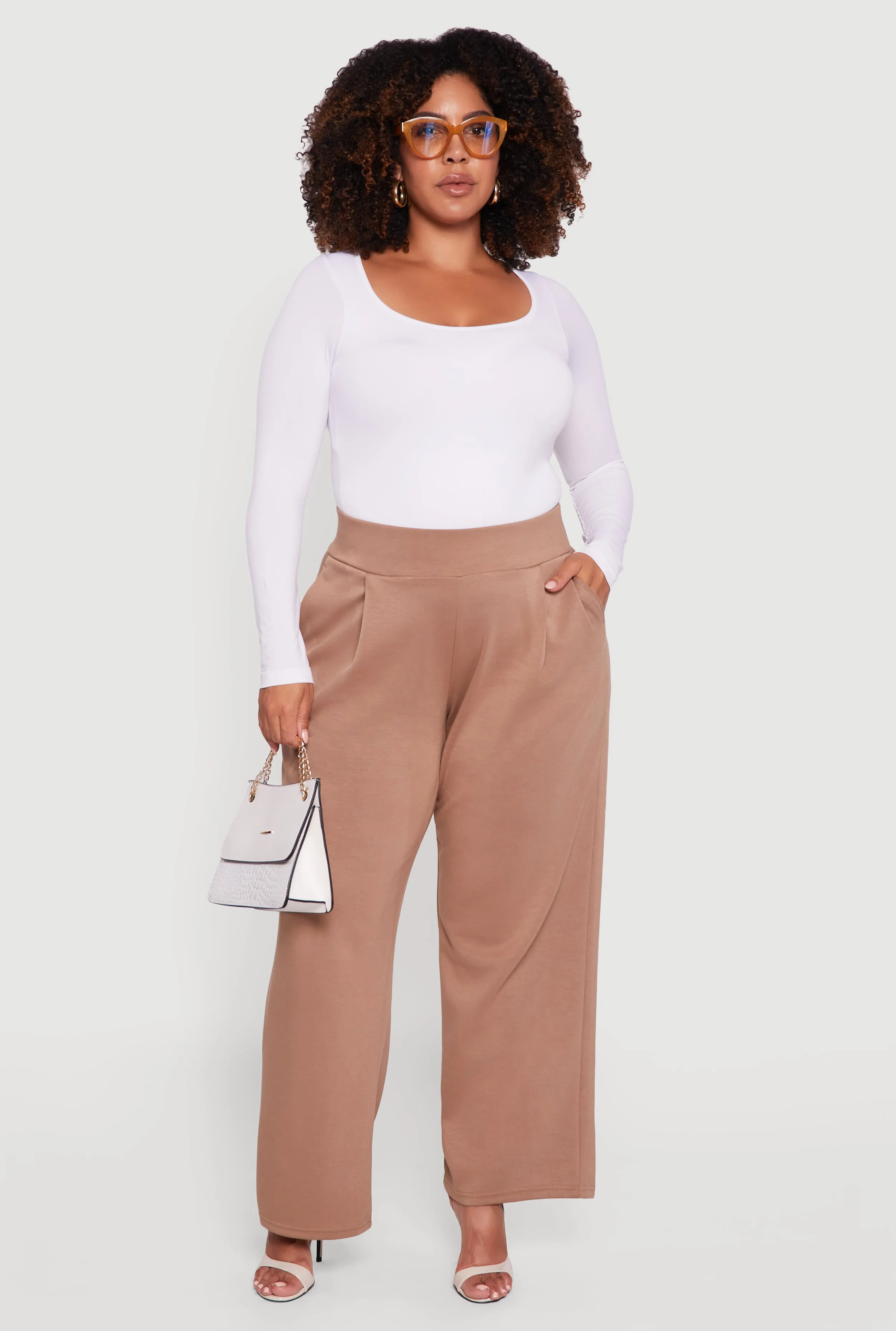 Plus Size High Waisted Wide Leg Pants with Pockets sold by Rainbow product image thumbnail 3