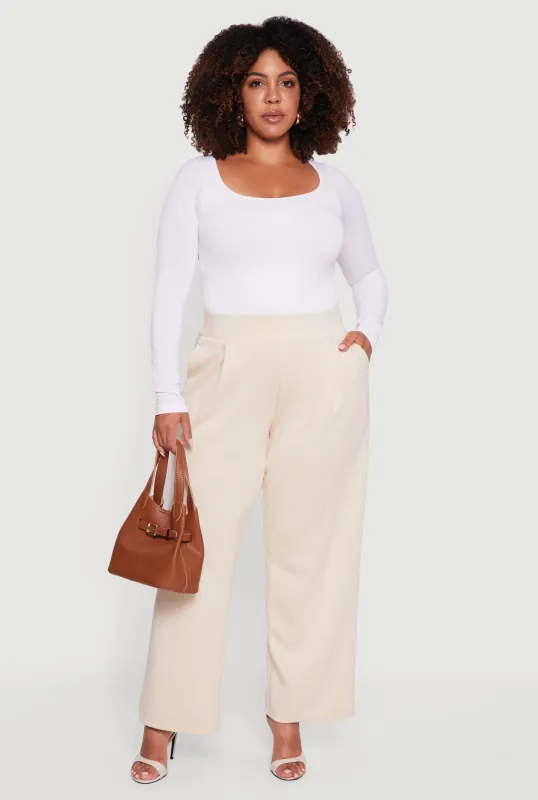 Plus Size High Waisted Wide Leg Pants with Pockets sold by Rainbow