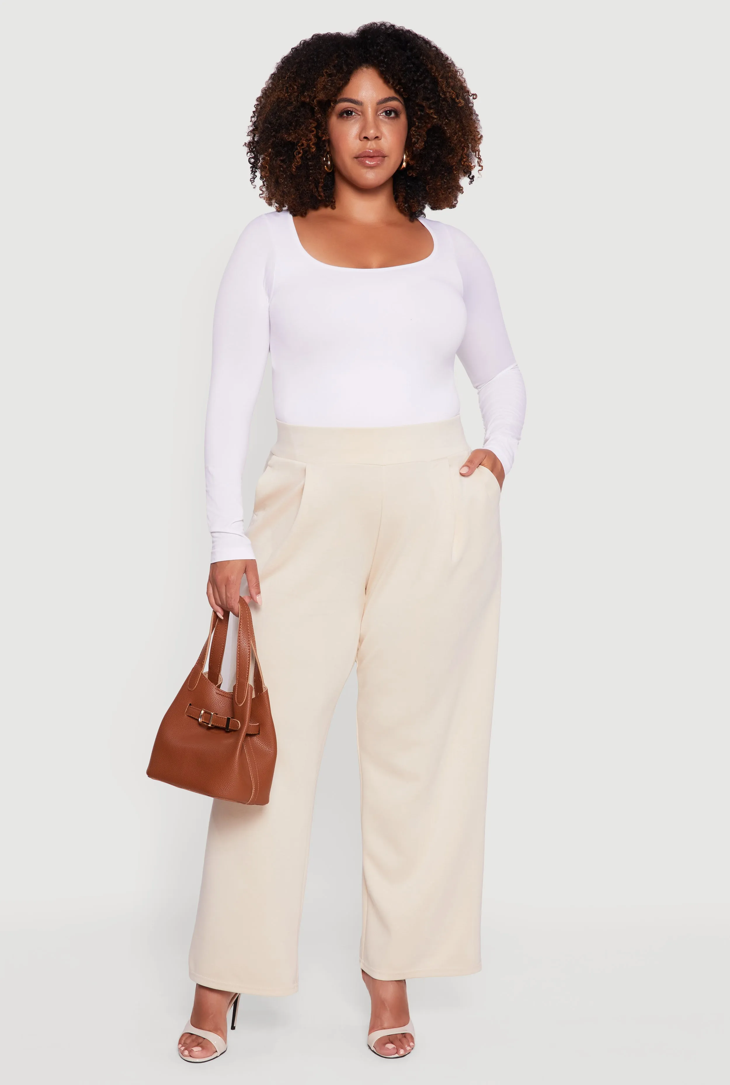 Plus Size High Waisted Wide Leg Pants with Pockets sold by Rainbow