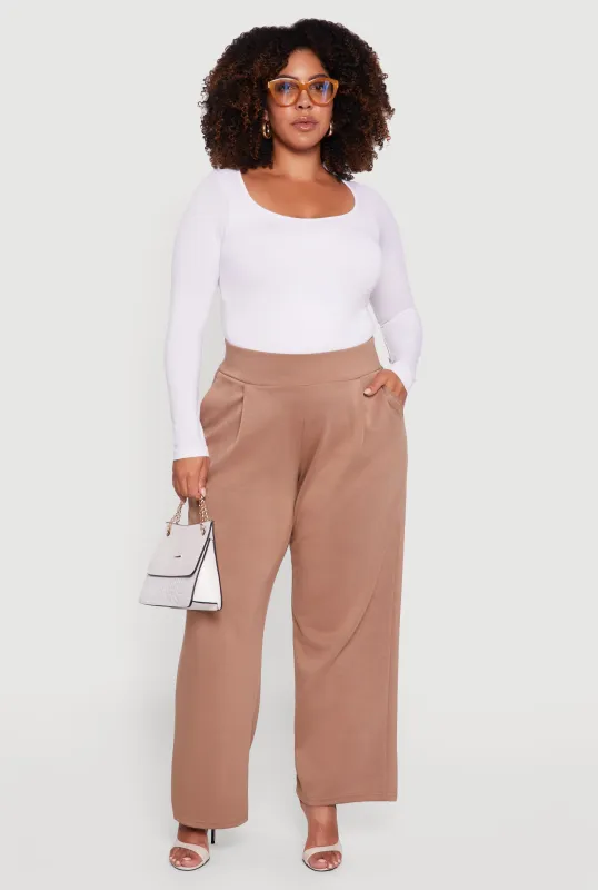 Plus Size High Waisted Wide Leg Pants with Pockets sold by Rainbow