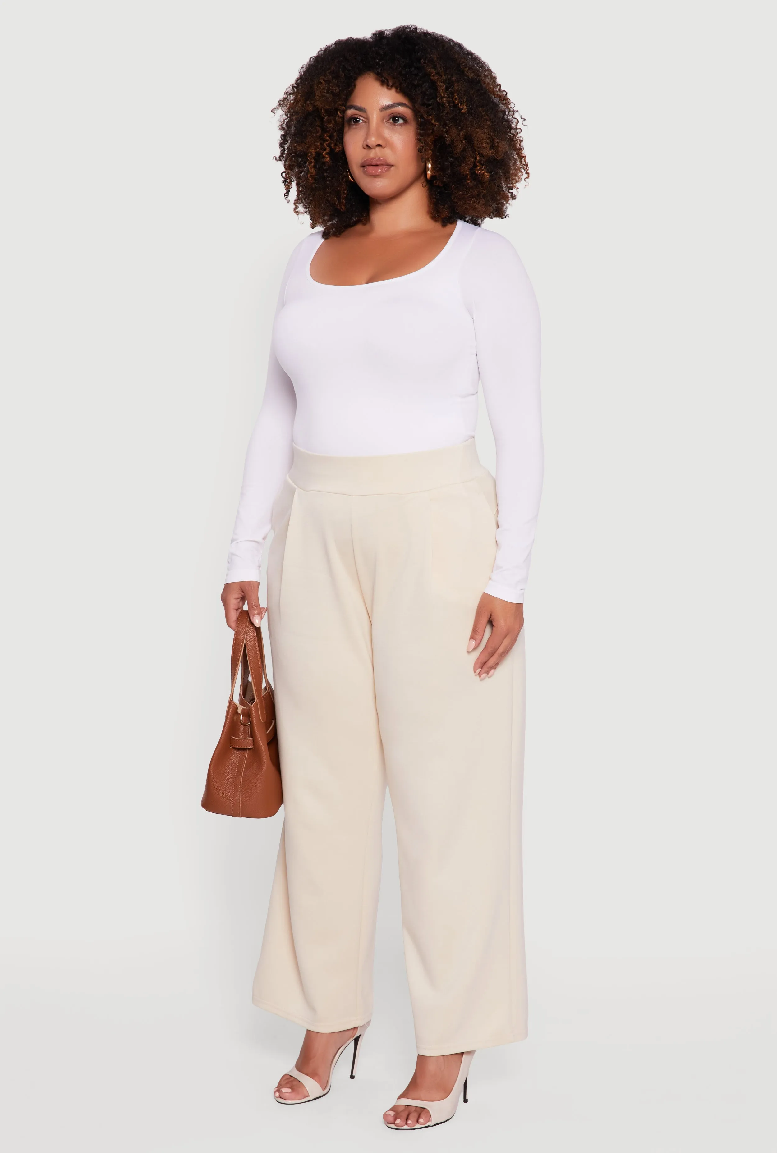Plus Size High Waisted Wide Leg Pants with Pockets sold by Rainbow product image thumbnail 3