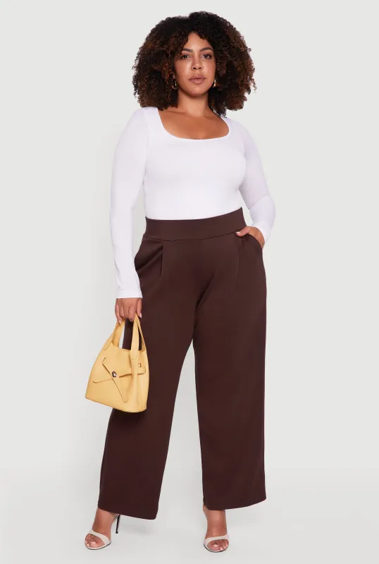Plus Size High Waisted Wide Leg Pants with Pockets sold by Rainbow