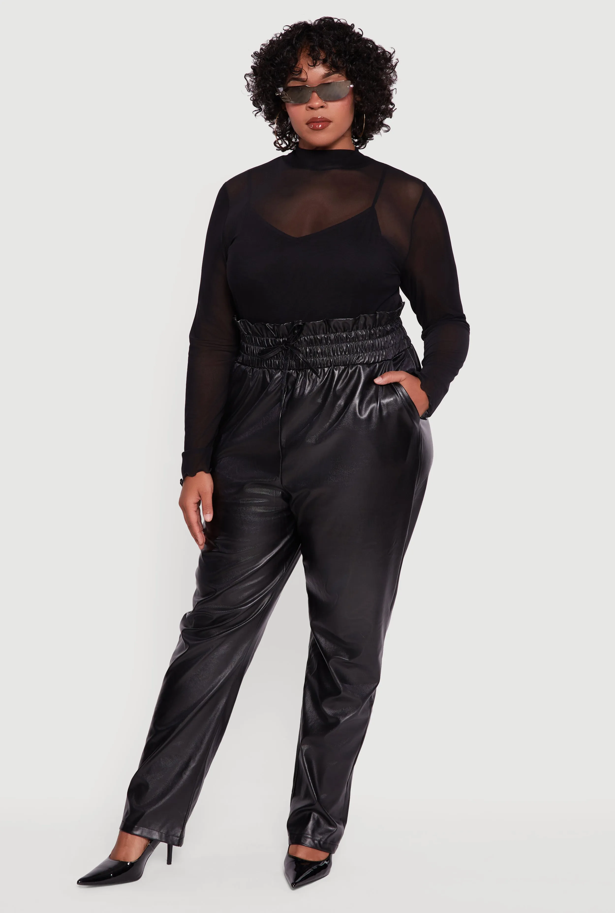 Plus Size Faux Leather Paper Bag Waist Pants sold by Rainbow