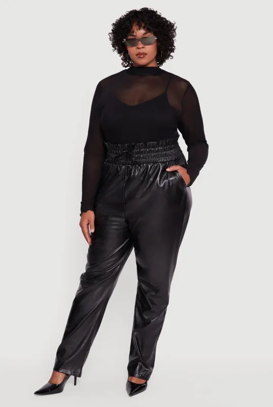 Plus Size Faux Leather Paper Bag Waist Pants sold by Rainbow