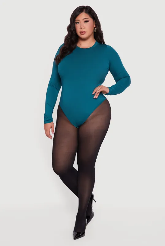 Plus Size Long Sleeve Crew Neck Bodysuit sold by Rainbow