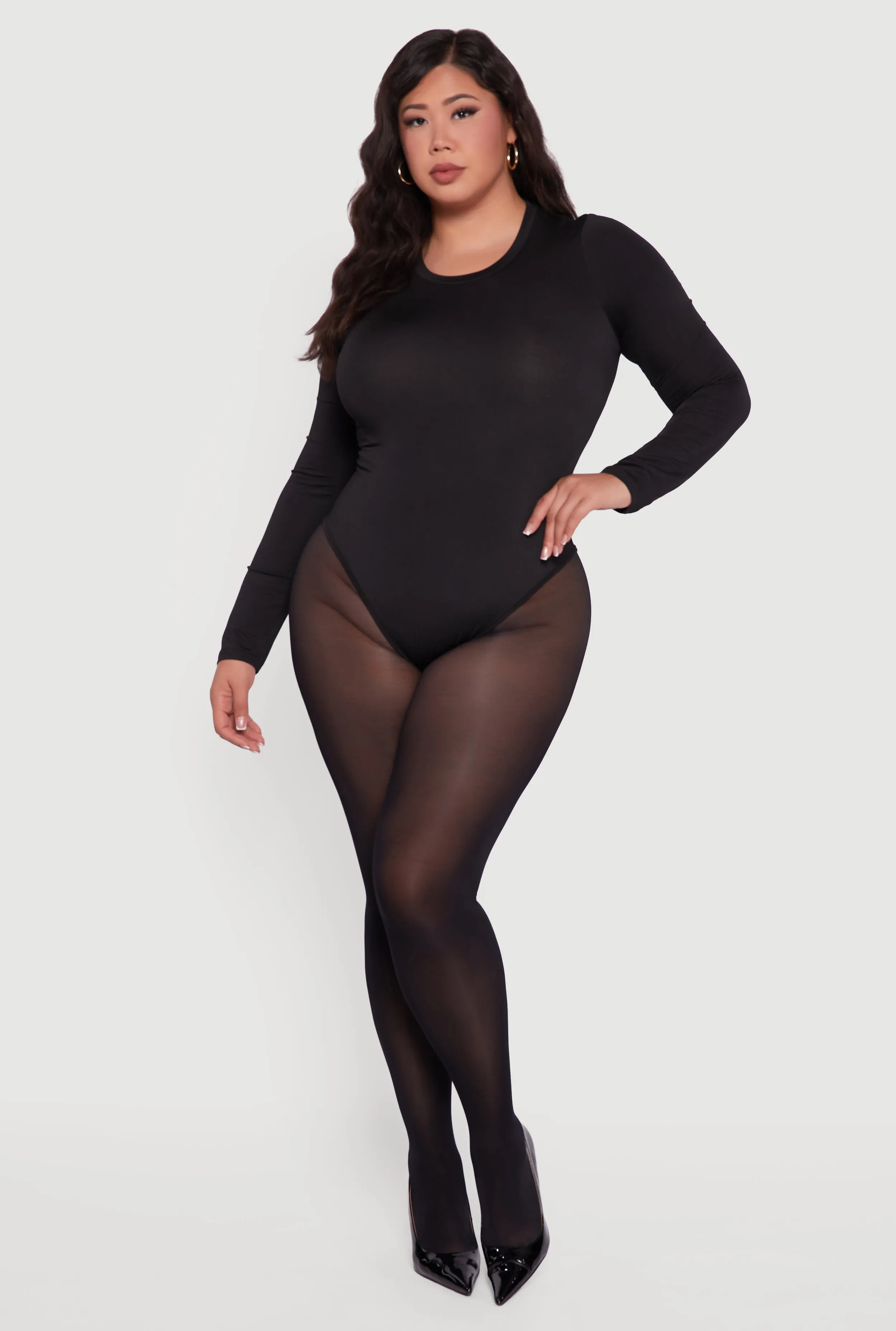 Plus Size Long Sleeve Crew Neck Bodysuit sold by Rainbow product image thumbnail 3