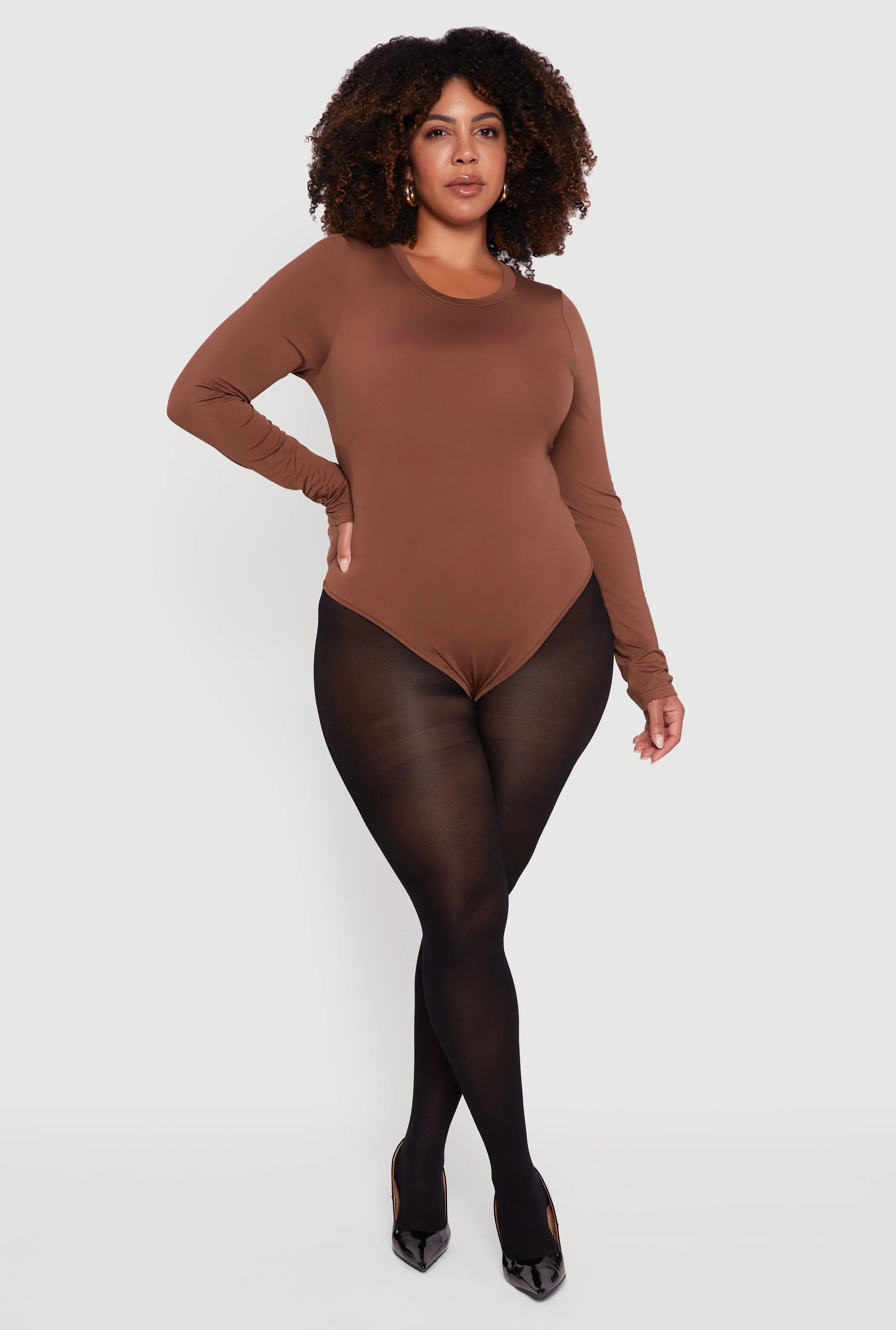 Plus Size Long Sleeve Crew Neck Bodysuit sold by Rainbow