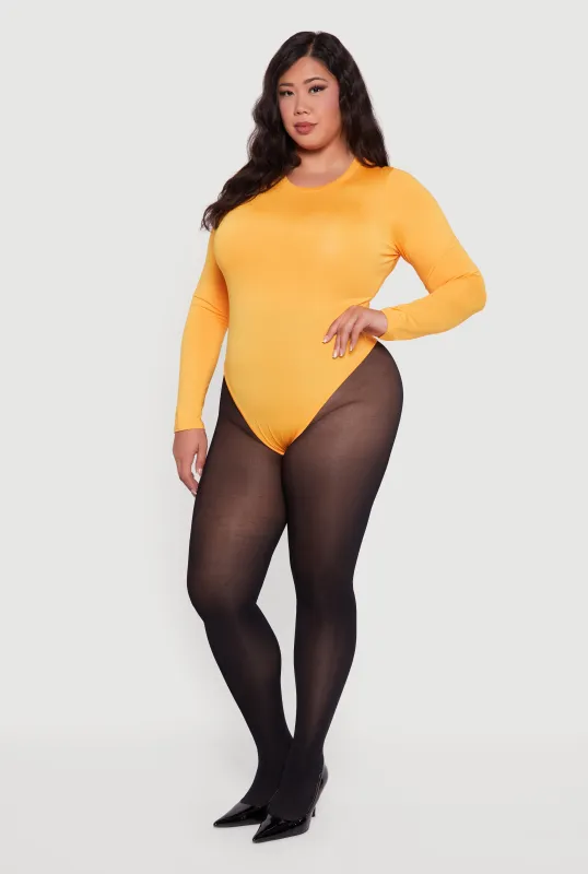 Plus Size Long Sleeve Crew Neck Bodysuit sold by Rainbow