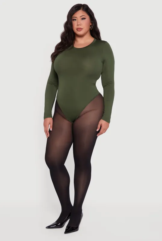 Plus Size Long Sleeve Crew Neck Bodysuit sold by Rainbow