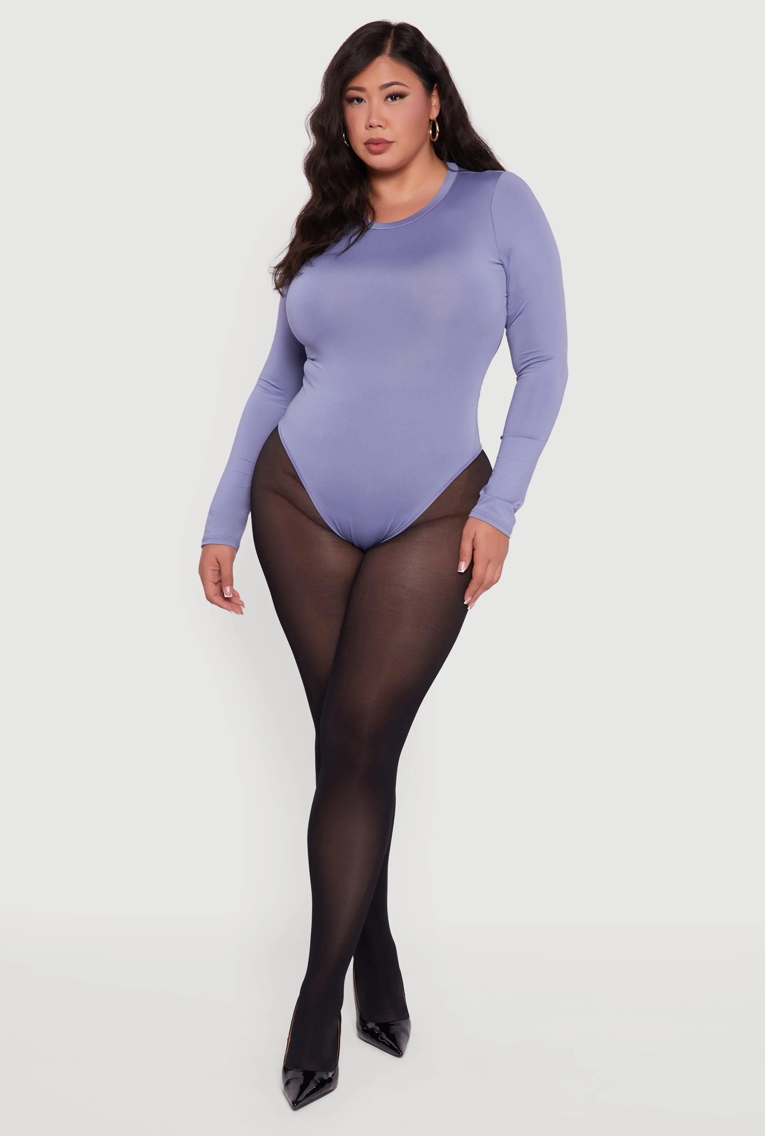 Plus Size Long Sleeve Crew Neck Bodysuit sold by Rainbow