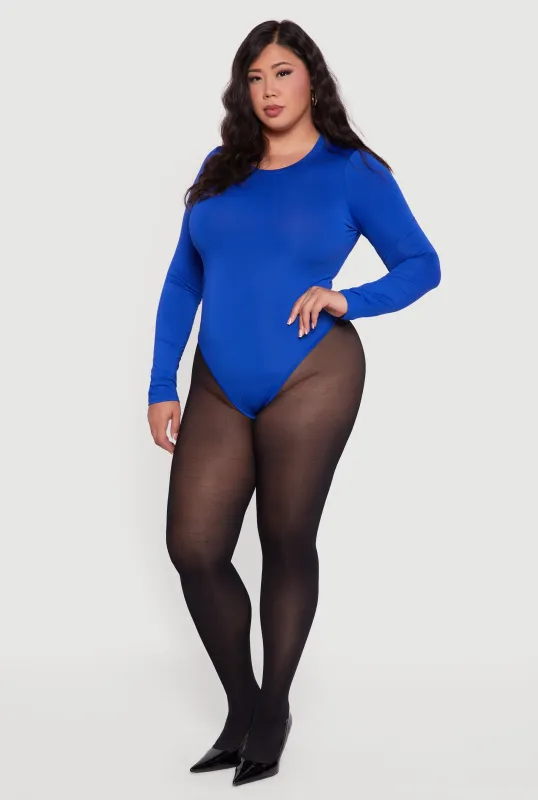 Plus Size Long Sleeve Crew Neck Bodysuit sold by Rainbow