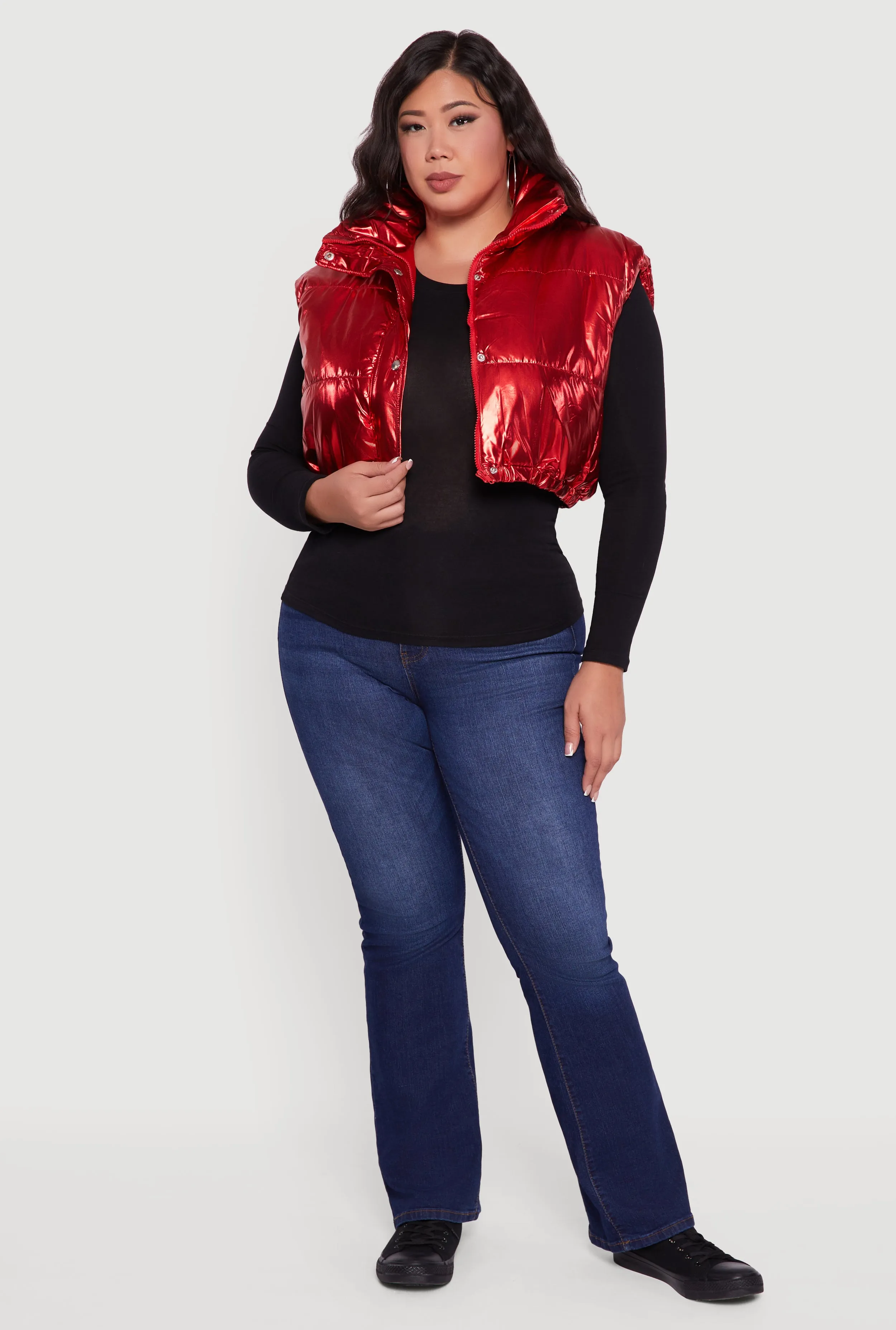 Plus Size Metallic Cropped Puffer Vest sold by Rainbow