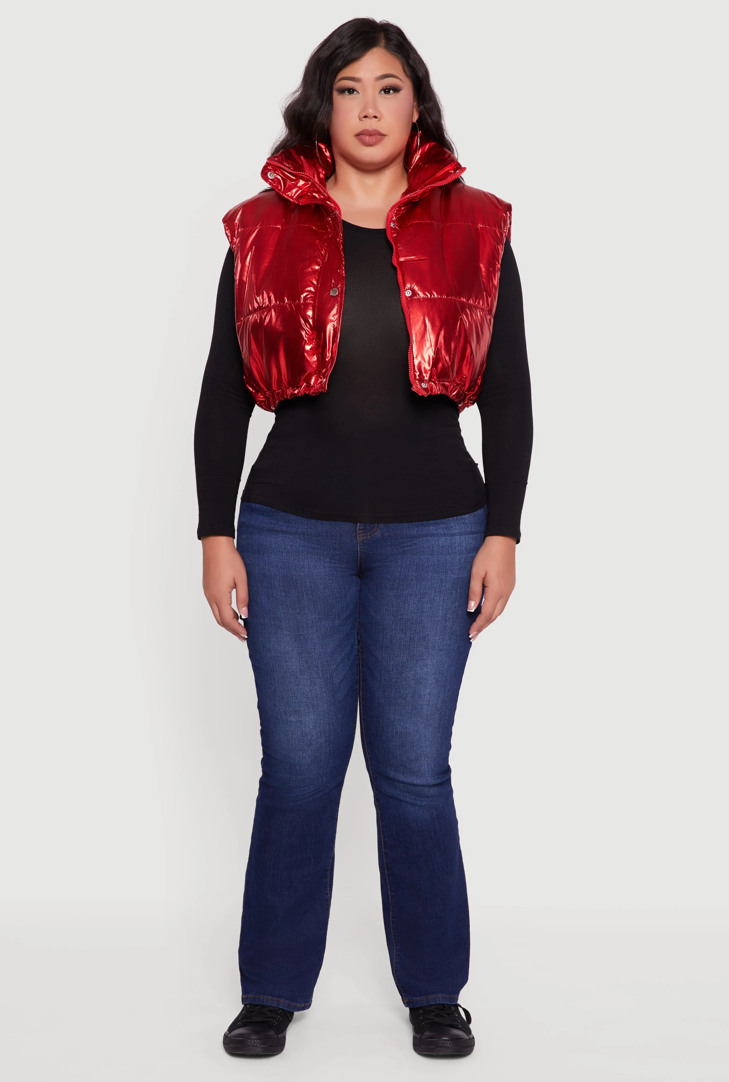 Plus Size Metallic Cropped Puffer Vest sold by Rainbow product image thumbnail 3