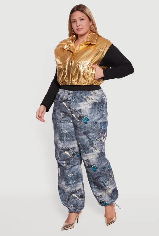 Plus Size Metallic Cropped Puffer Vest sold by Rainbow