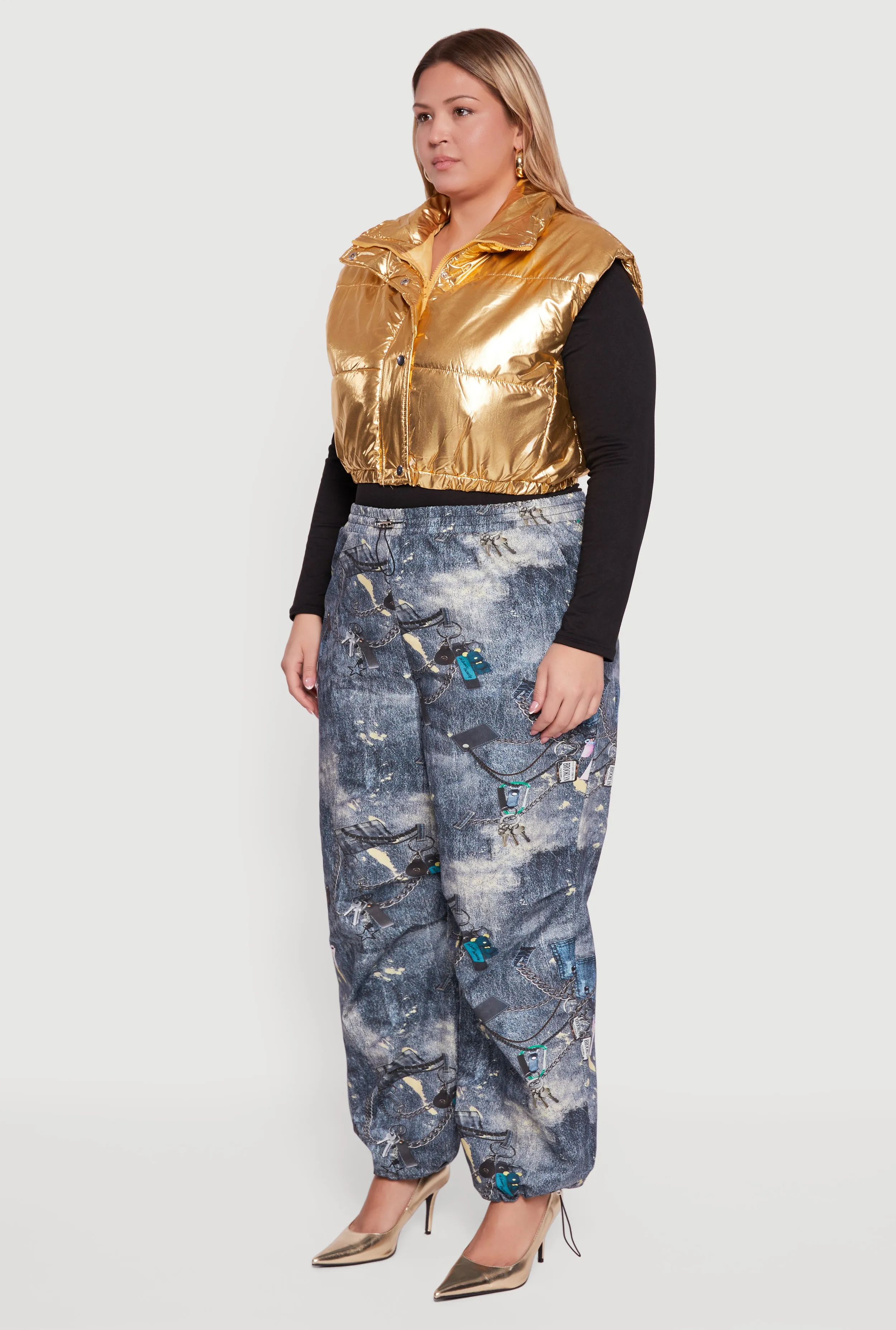 Plus Size Metallic Cropped Puffer Vest sold by Rainbow product image thumbnail 5