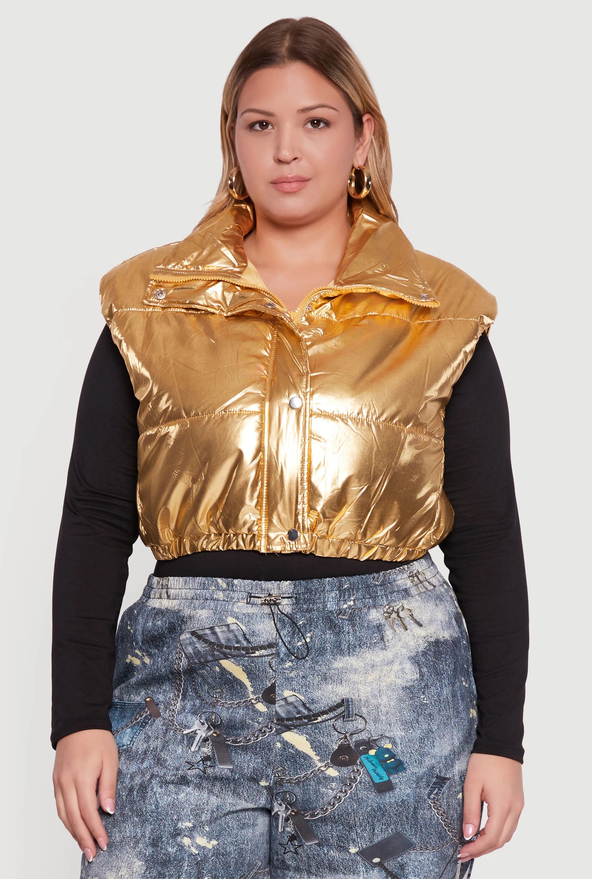 Plus Size Metallic Cropped Puffer Vest sold by Rainbow product image thumbnail 2