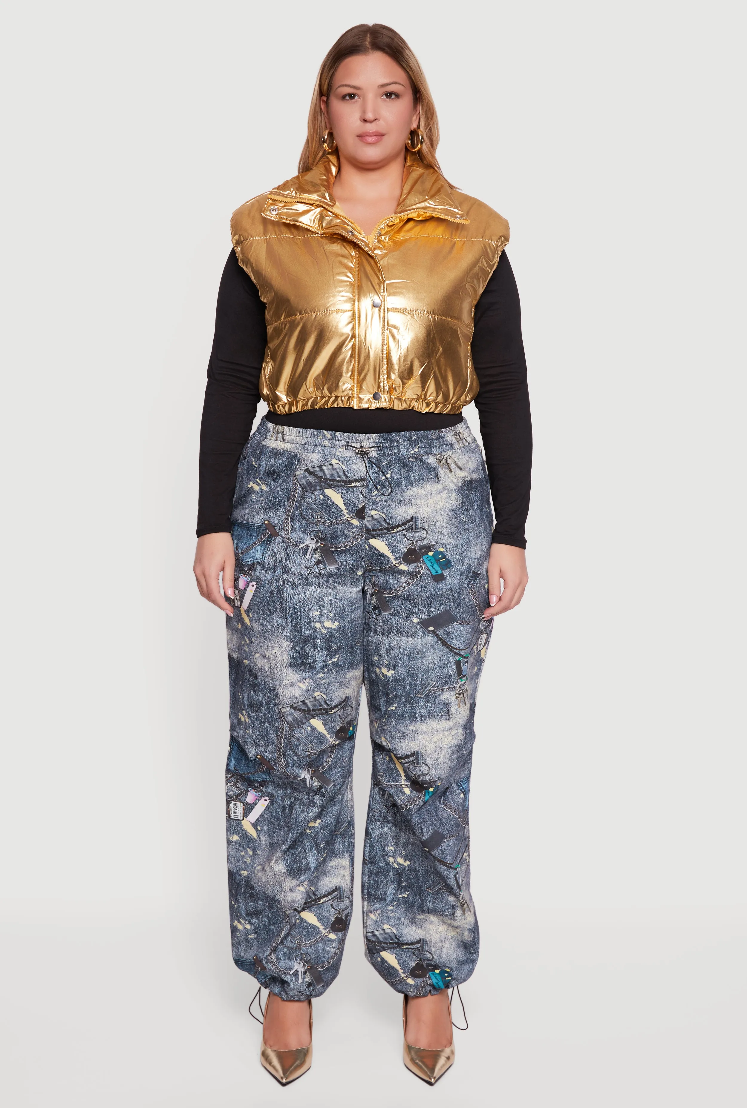 Plus Size Metallic Cropped Puffer Vest sold by Rainbow product image thumbnail 3