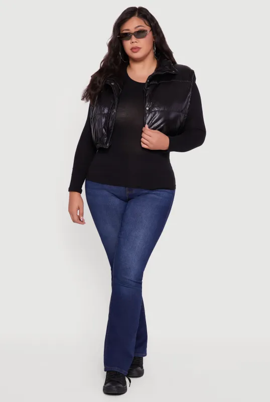 Plus Size Metallic Cropped Puffer Vest sold by Rainbow