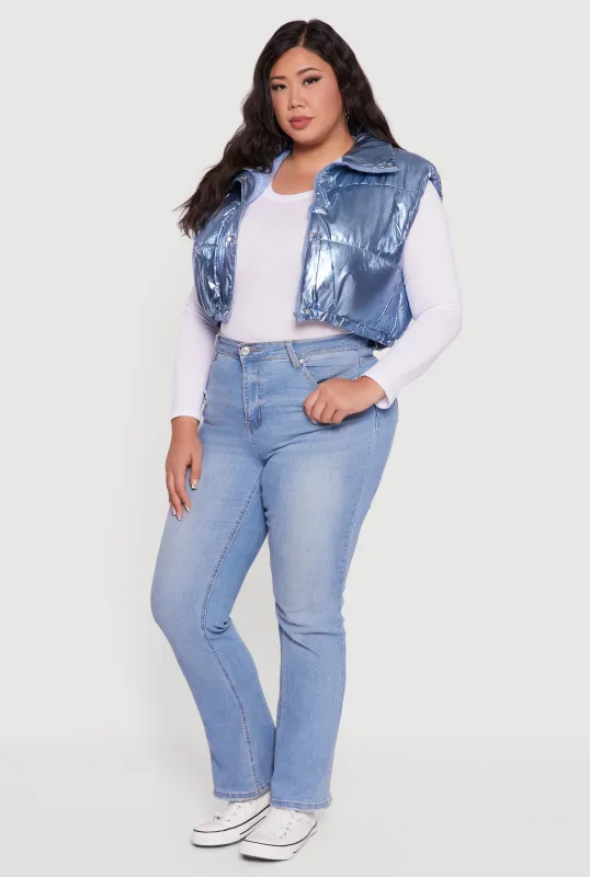 Plus Size Metallic Cropped Puffer Vest sold by Rainbow