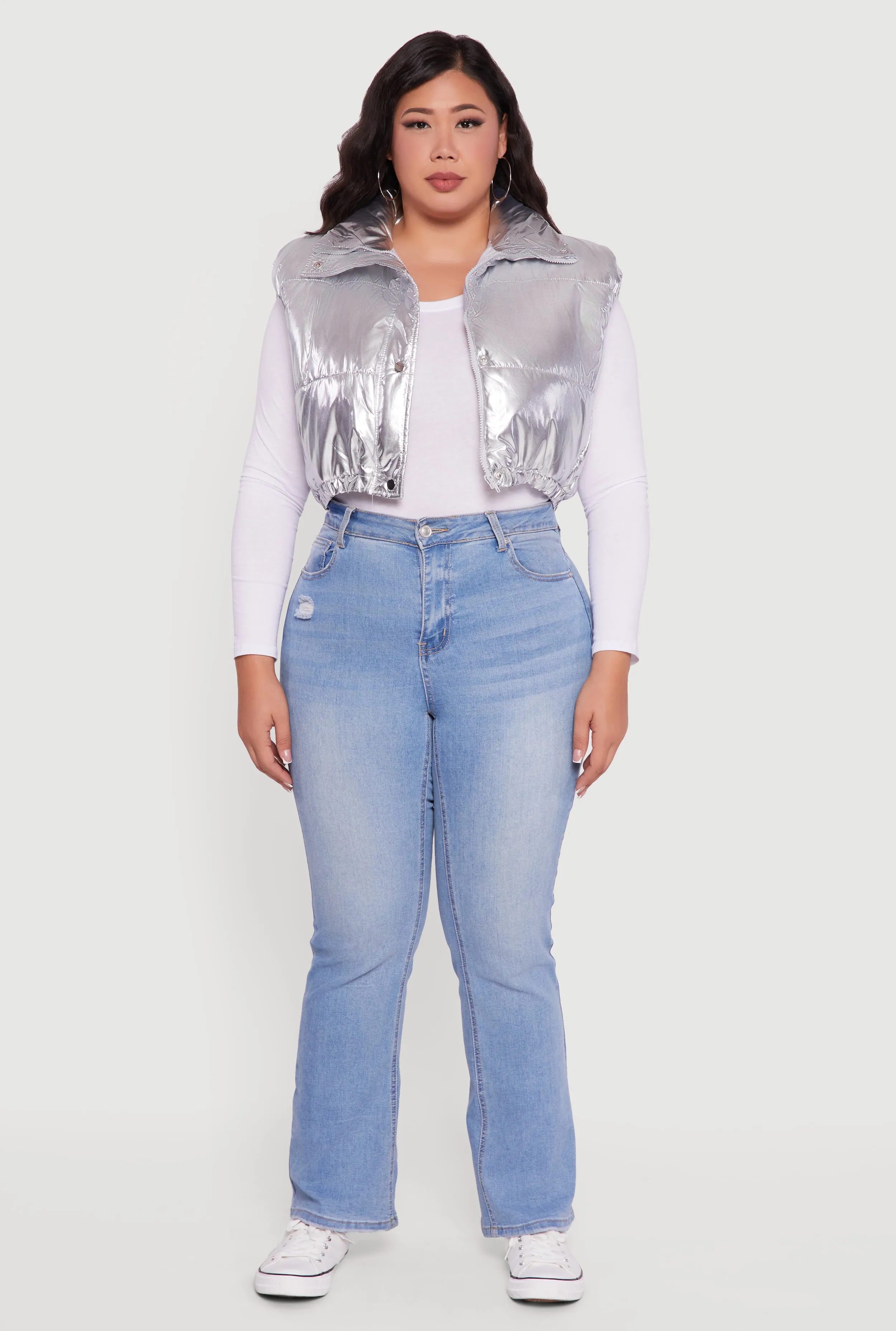 Plus Size Metallic Cropped Puffer Vest sold by Rainbow product image thumbnail 3
