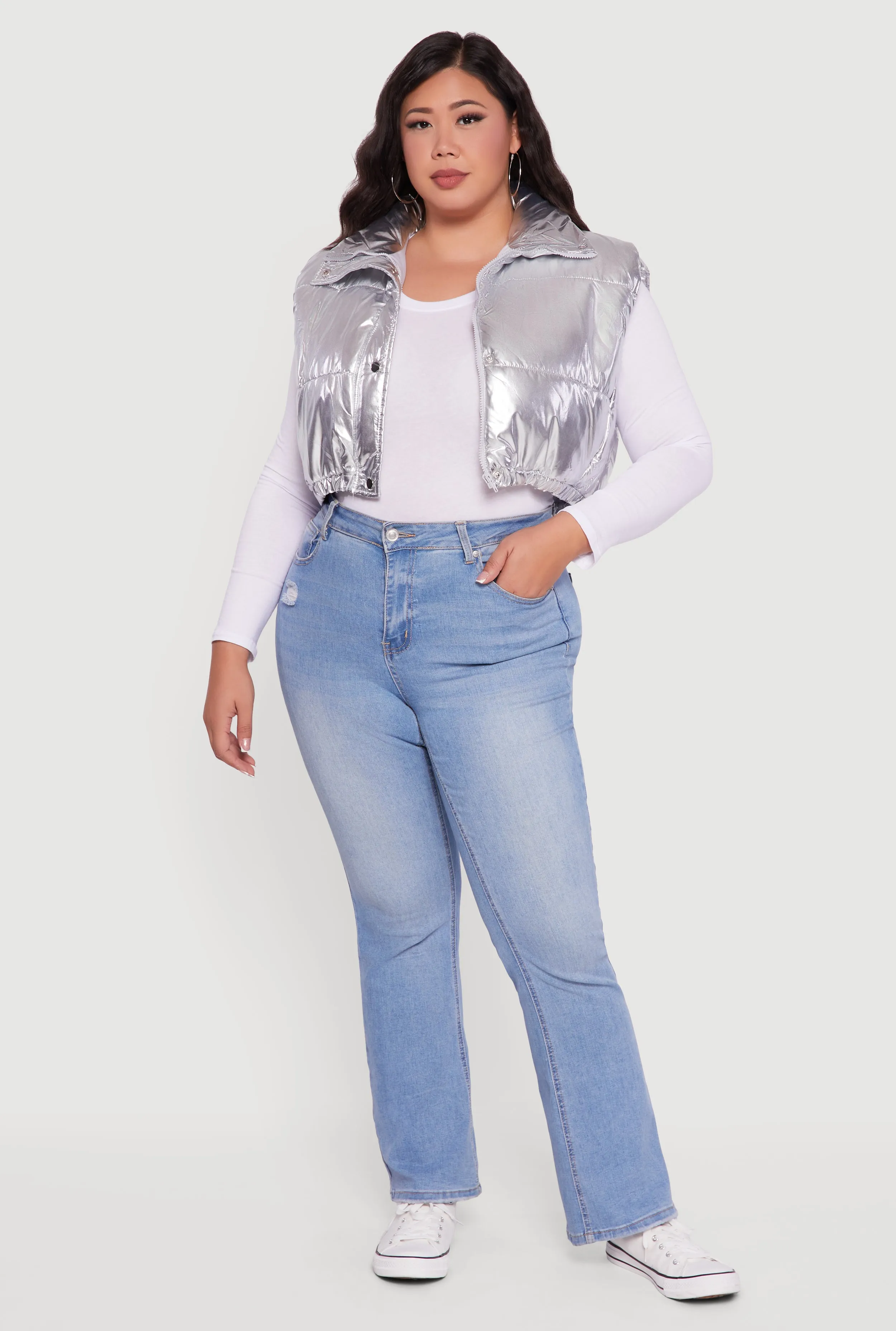 Plus Size Metallic Cropped Puffer Vest sold by Rainbow
