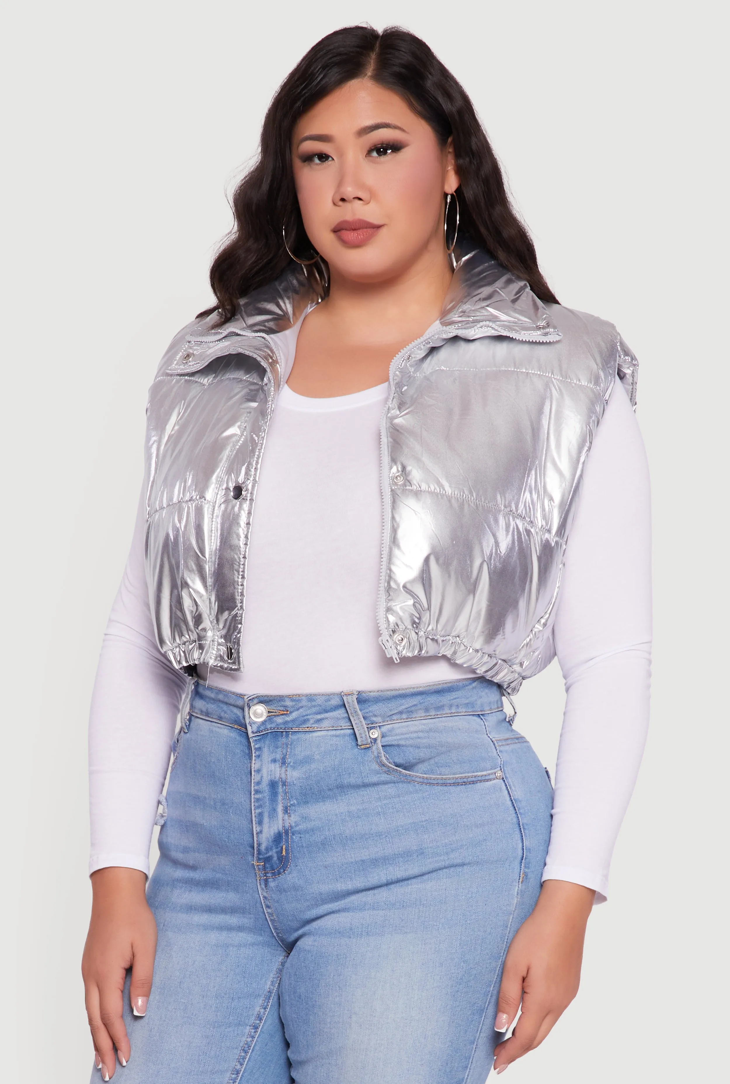 Plus Size Metallic Cropped Puffer Vest sold by Rainbow product image thumbnail 2