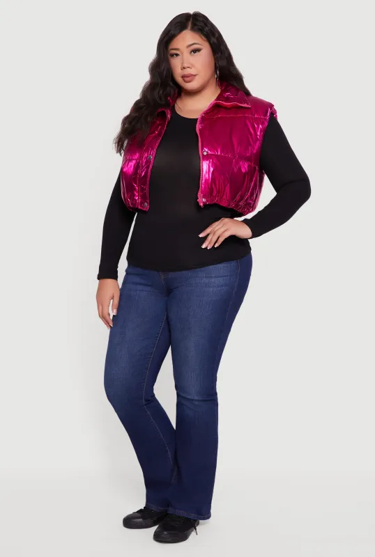 Plus Size Metallic Cropped Puffer Vest sold by Rainbow