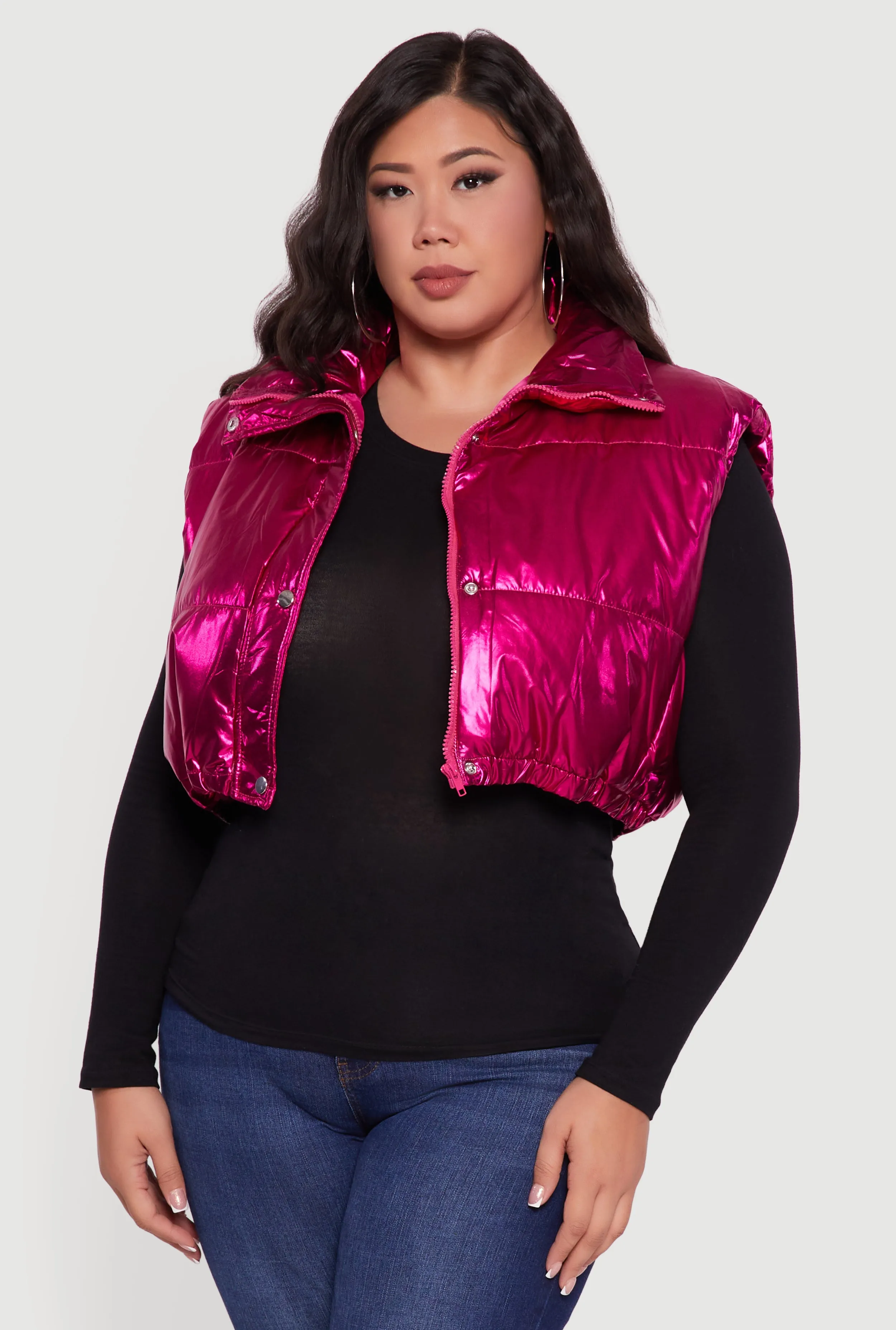 Plus Size Metallic Cropped Puffer Vest sold by Rainbow product image thumbnail 2