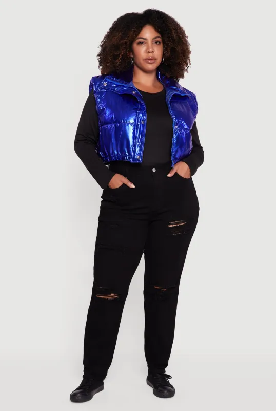 Plus Size Metallic Cropped Puffer Vest sold by Rainbow