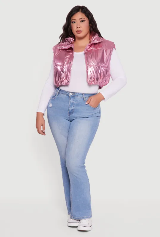 Plus Size Metallic Cropped Puffer Vest sold by Rainbow