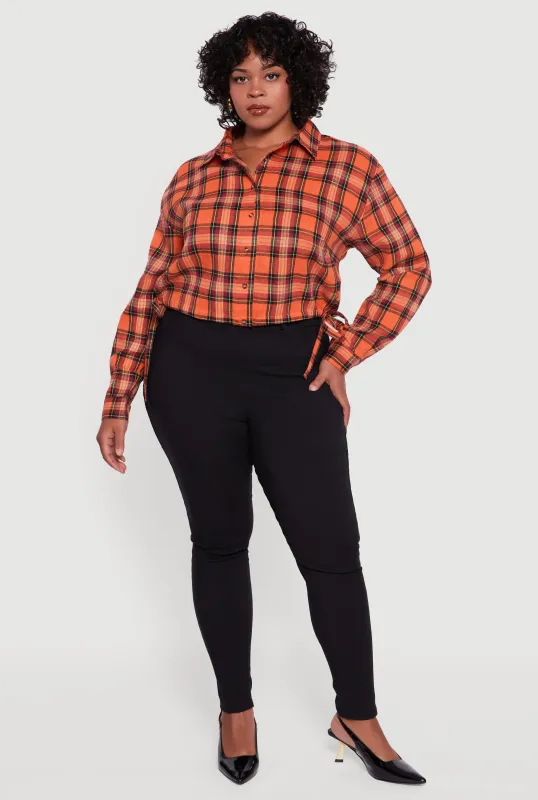 Plus Size Plaid Drawstring Hem Button Front Shirt sold by Rainbow