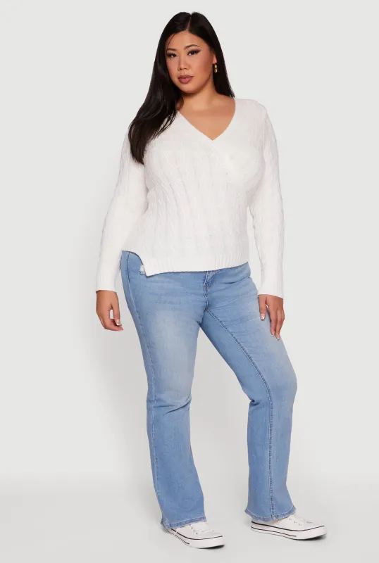 Plus Size Cable Knit Faux Wrap Sweater sold by Rainbow